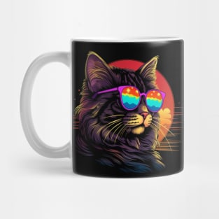 Retro Wave Bobtail Cat Shirt Mug